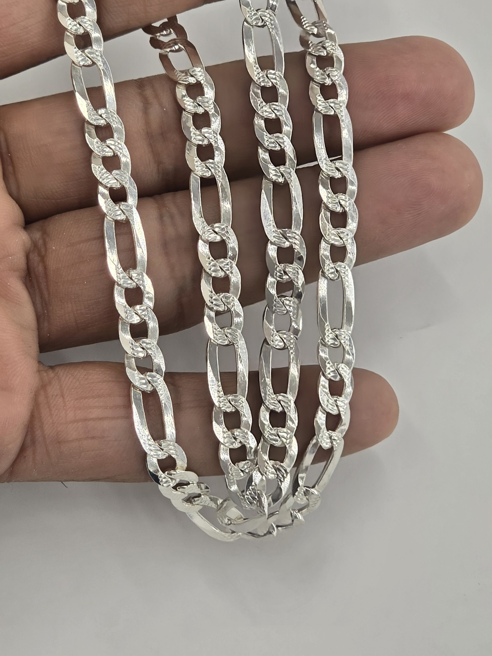 925 Sterling Silver Figaro Diamond Cut Chain 6.6 Mm 20 Inch